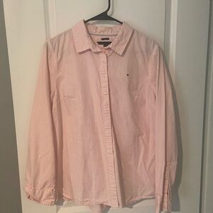 EUC XL Tommy Hilfiger pink/ while striped button down shirt
